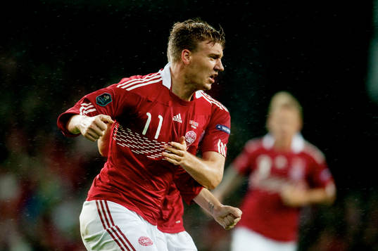 Niklas Bendtner, Danmark, jubel, 1-0