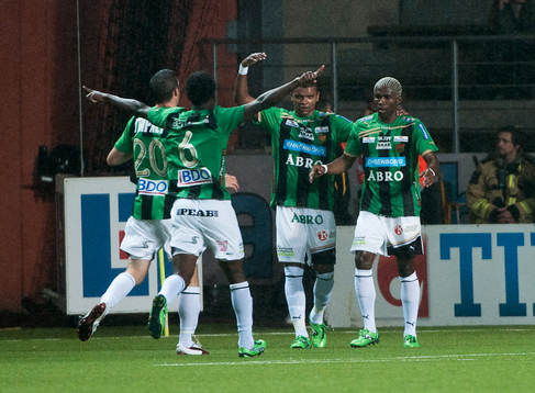 Eric Bassombeng, GAIS, gör 0-2, jubel Wanderson do Carmo