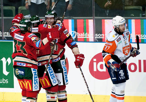 Mikael Johansson, Frölunda, gör 2-0, jubel. Tomi Kallio,