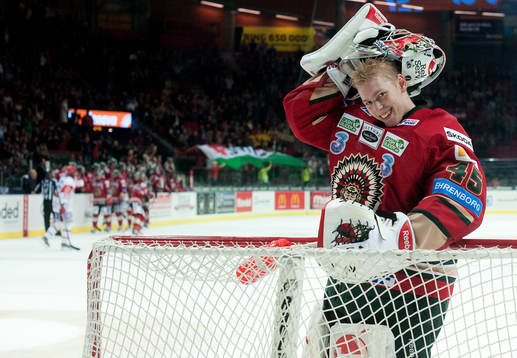 Magnus Hellberg, målvakt Frölunda, är glad