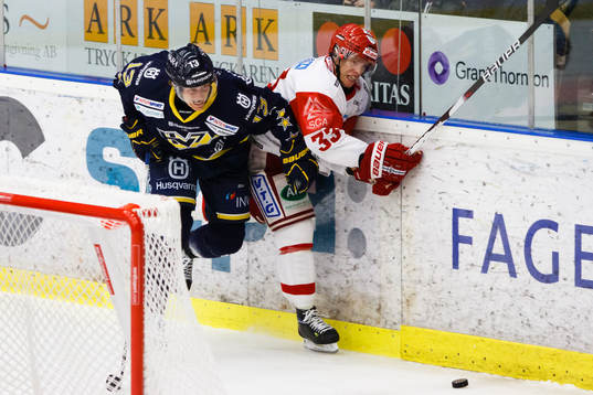 Oscar Sundh, HV71 och Mat Robinson, Timrå, kämpar om att