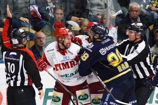 Per Hallin, Timrå, gruffar med Daniel Rahimi, HV71. Bråk,
