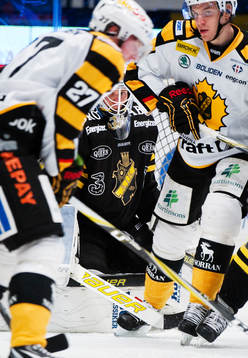 Viktor Fasth, målvakt, AIK, tittar fram mellan