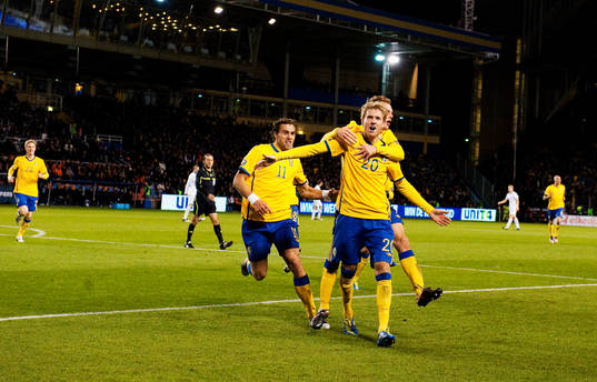 Johan Elmander, Ola Toivonen och Sebastian Larsson,