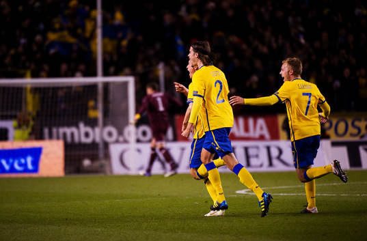 Kim Källström, Mikael Lustig och Sebastian Larsson,