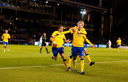 Johan Elmander, Ola Toivonen och Sebastian Larsson,
