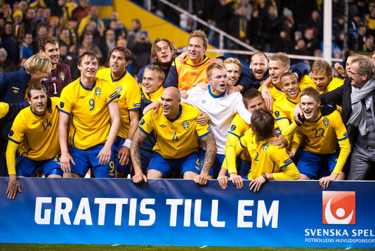 Sverige jublar över sin EM plats. Jubel, glädje