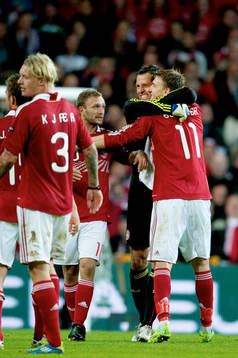 Thomas Sörensen, målvakt, Niklas Bendtner, Danmark, jubel