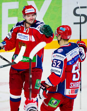 Alexander Radulov och Sergei Shirokov, Ryssland, jubel