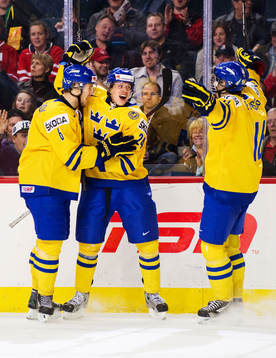 Oscar Klefbom, Rickard Rakell och Filip Forsberg, glädje,