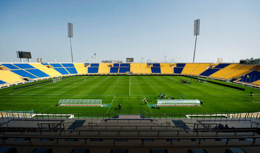 Det svenska laget tränar på Al-Gharafa Stadium i Doha