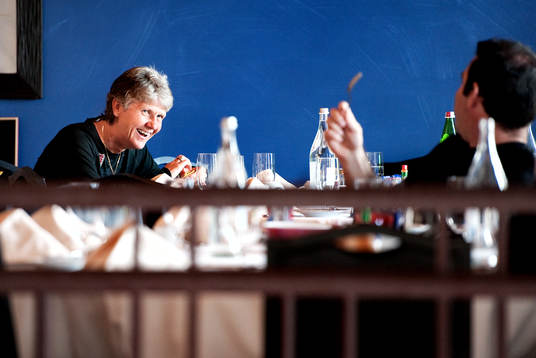 Pia Sundhage, förbundskapten, USA, äter middag