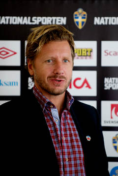 Fotboll, landslag, presskonferens med Svenska