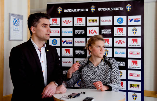 Fotboll, landslag, presskonferens med Svenska