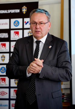 Fotboll, landslag, presskonferens med Svenska