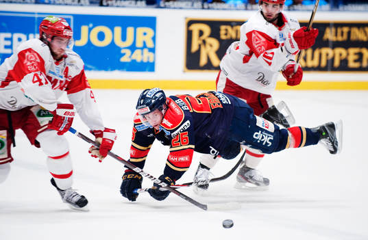 Oscar Hedman och Damien Fleury, Timrå, stoppar Tim