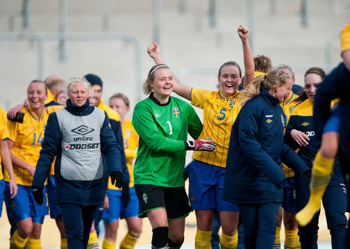 Jubel i Sverige. Jessica Höglander, målvakt och Magdalena
