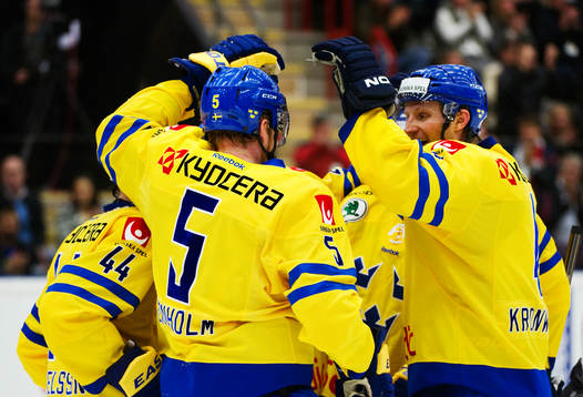 Daniel Fernholm, Sverige, gratuleras till sitt 1-2-mål
