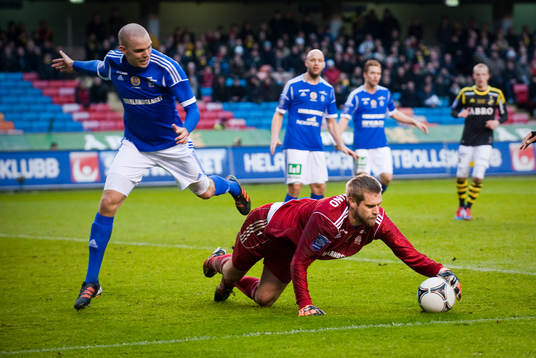 Oscar Berglund, målvakt Sundsvall kastar sig ut