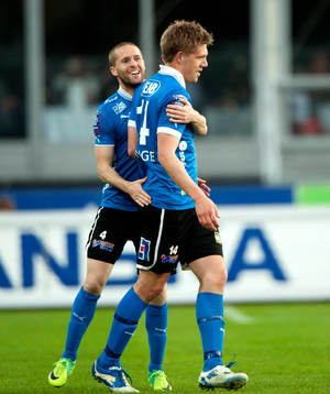 Ryan Miller och Mikael Boman, jubel, Halmstad
