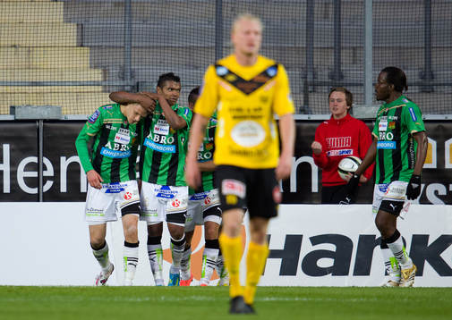 Jakob Olsson, GAIS, gör 2-2 på övertid, jubel Wanderson