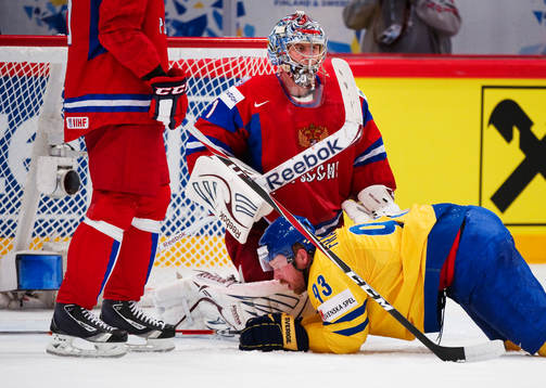 Semyon Varlamov, målvakt, Ryssland, och Johan Franzén,