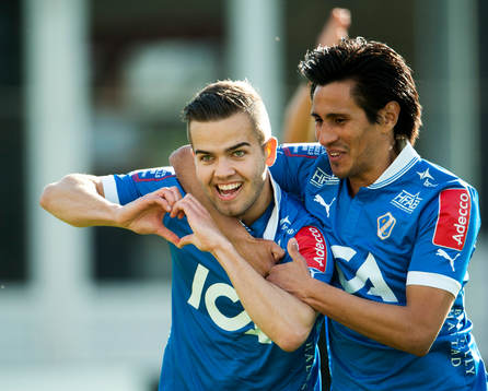 Kristinn Steinthórsson och Antonio Rojas, jubel, Halmstad