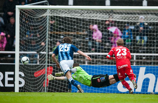 1-0 till Djurgården går in bakom Gustav Jansson, målvakt