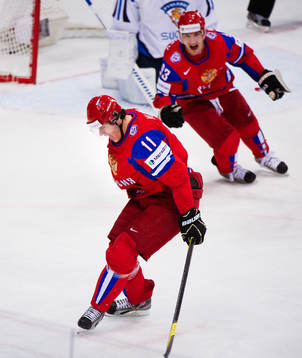 Yevgeni Malkin och Nikolai Zherdev, Ryssland, jubel