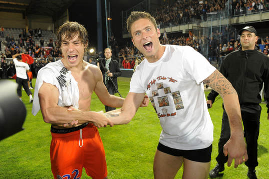BENJAMIN STAMBOULI och OLIVIER GIROUD, Montpellier (Jubel,