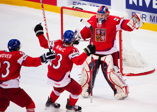 Petr Nedved, Ondrej Nemec och Jakub Stepanek, målvakt,