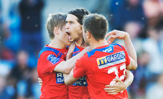 1-0, Daniel Nordmark, Helsingborg jubel med Erik Wahlstedt