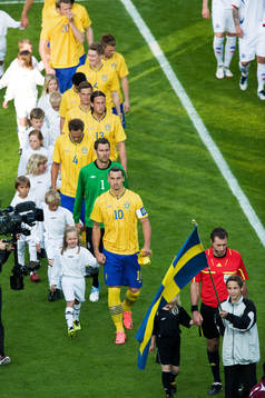 Sverige, tågar in till match. Zlatan Ibrahimovic, Andreas