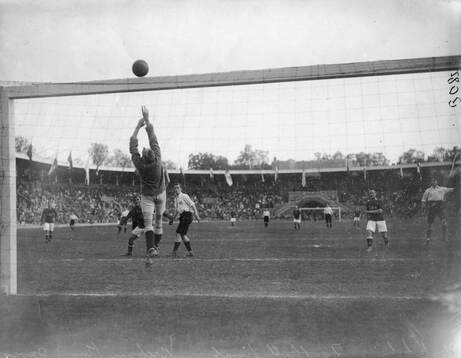 OS 1912 fotboll. Från finalmatchen England - Danmark, som