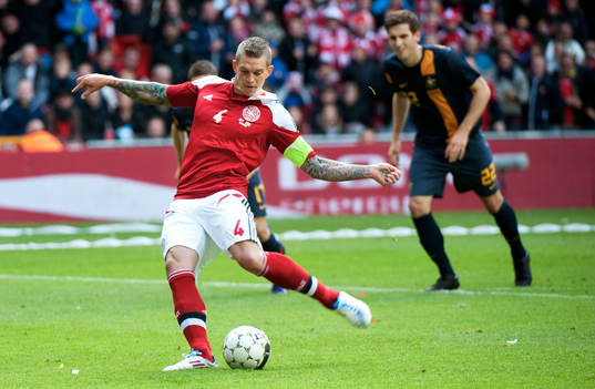 Daniel Agger, Danmark blir fälld och det blåses straff