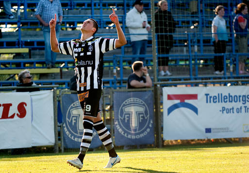 Luka Mijaljevic, Landskrona gör 1-0. Jubel