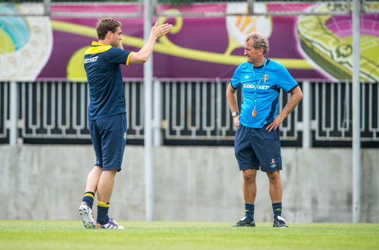 Johan Elmander och Erik Hamrén, förbundskapten