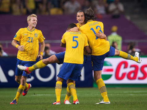 Zlatan Ibrahimovic, Sverige, gör 1-0, jubel