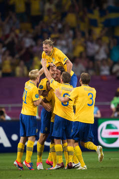 Zlatan Ibrahimovic, Sverige, gör 1-0, jubel Ola Toivonen
