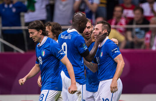 Mario Balotelli, Italien och Antonio Cassano, jubel, glädje