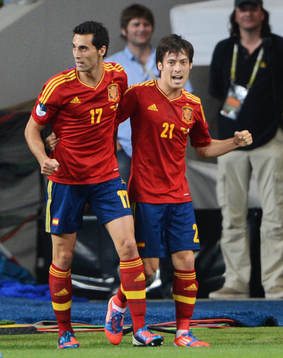 Alvaro Arbeloa och David Silva, Spanien, glädje, jubel