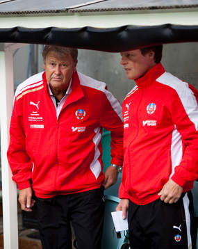 Åge Hareide, tränare Helsingborg. och Stefan Schwarz