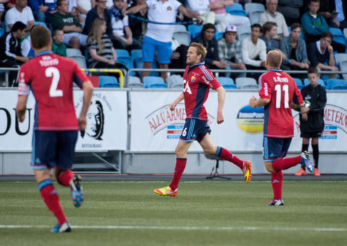 Peter Nymann Mikkelsen, Djurgården, gör 0-1, jubel