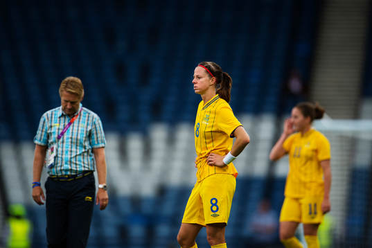 Lotta Schelin, Sverige, gråter. Depp