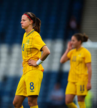 Lotta Schelin, Sverige, gråter. Depp
