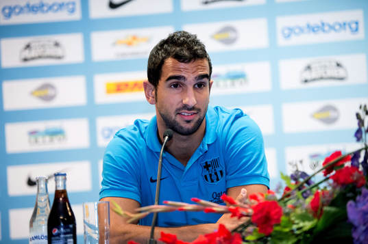 Martín Montoya på presskonferensen innan dagens match