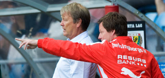 Åge Hareide och Stefan Schwarz, tränare, Helsingborg,
