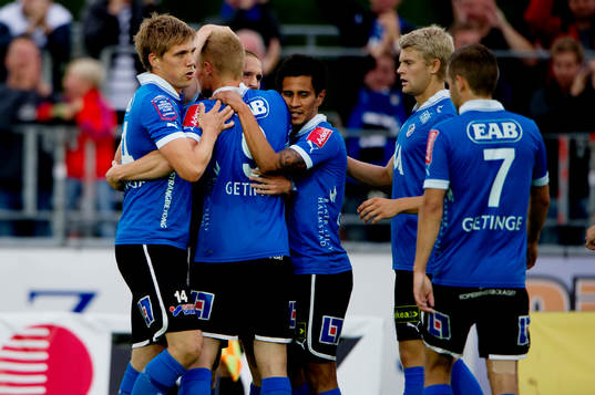 Mikael Boman, Halmstad, gör 0-1, jubel