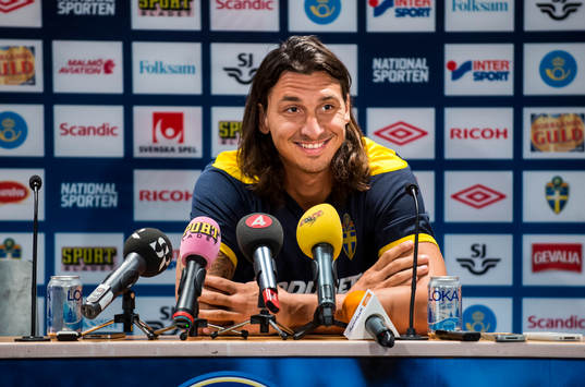Sverige presskonferens på Råsunda. Zlatan Ibrahimovic