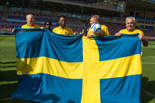 Spelare från VM finalen 1958 mellan Sverige och Brasilien